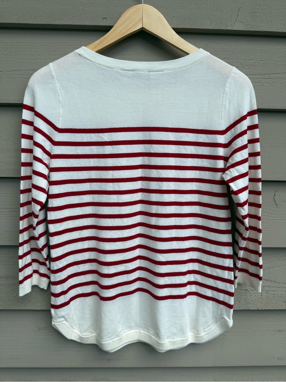 Talbots Red & Ivory Striped Bow Sweater Small Nautical 3/4 Sleeve - Picture 5 of 7